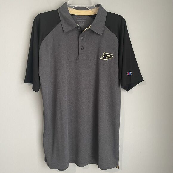 NEW Champion Purdue University Polo Shirt Men's Medium Gray Black Boilermakers - Picture 1 of 14